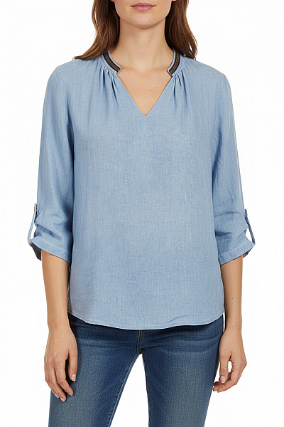 Dranella Dámská Viskózová Modrá Halenka S 3/4 Rukávem A Výstřihem Do V Velikost 42