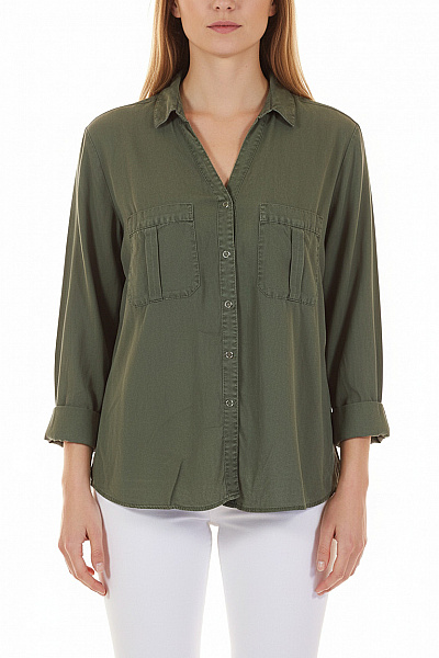 ZARA Dámská Zelená Lyocellová Košile S Dlouhým Rukávem Ležérní Outdoor Velikost M