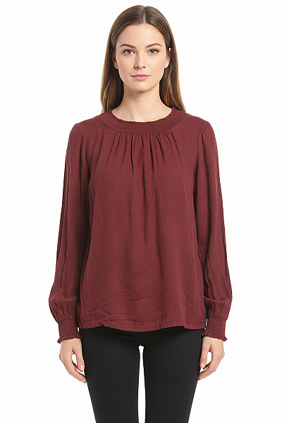 S.OLIVER Dámská Vínová Halenka S Dlouhým Rukávem A Nabíranými Rukávy Velikost 34