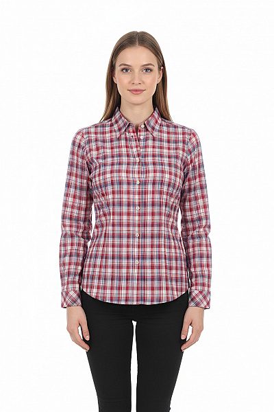 SCHOFFEL Dámská Polyesterová Kostkovaná červená Modrá Košile Slim Fit Velikost 38