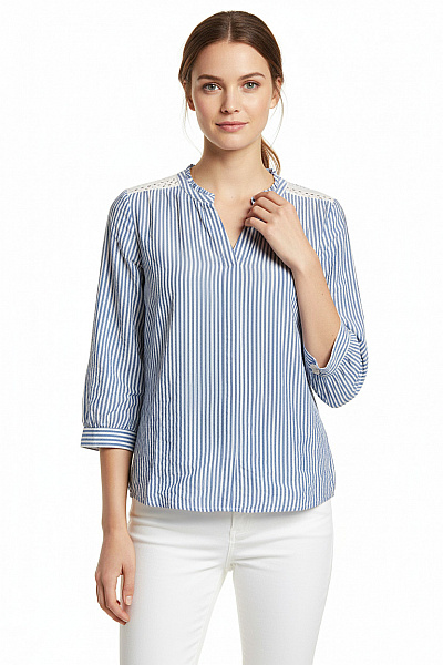 S.OLIVER Dámská Bavlněná Pruhovaná Košile S Krajkou Volná Ležérní Velikost 38