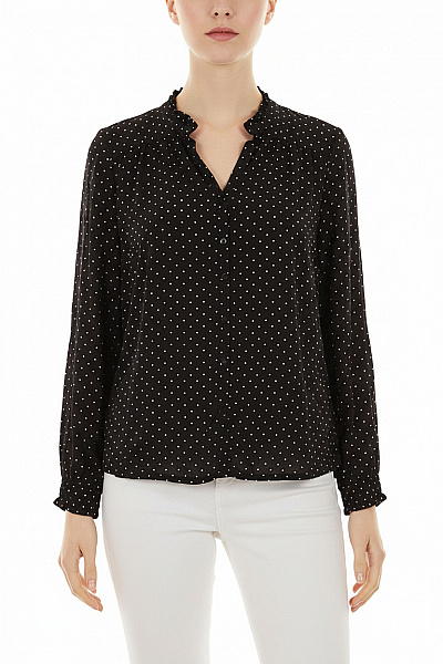 S.OLIVER Dámská Viskózová Košile černobílá Puntíkovaná Ležérní S Volánky Velikost 42