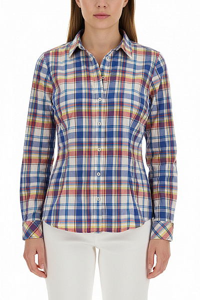 Christian Berg Dámská Bavlněná Károvaná Košile S Dlouhým Rukávem Modrá červená Velikost 40