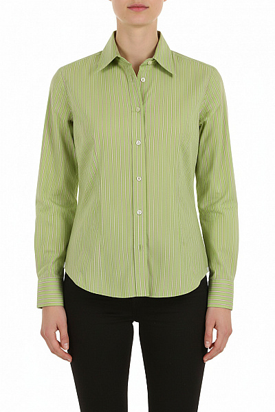 Dámská Bavlněná Zelená Pruhovaná Košile S Dlouhým Rukávem Elegantní Velikost 42