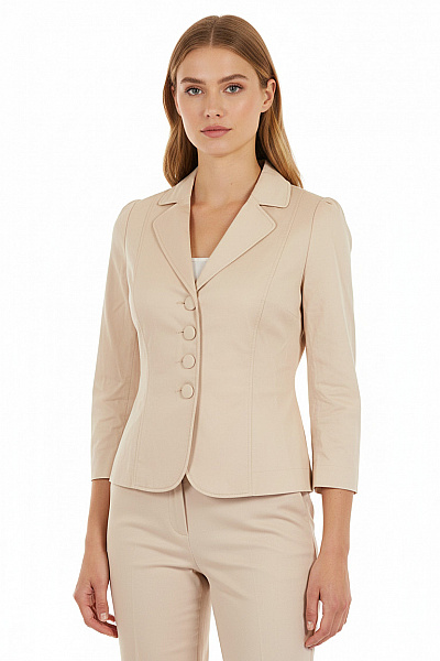 POMPOOS Dámské Společenské Sako Elegantní Vypasované Jednořadé Béžové Velikost 38
