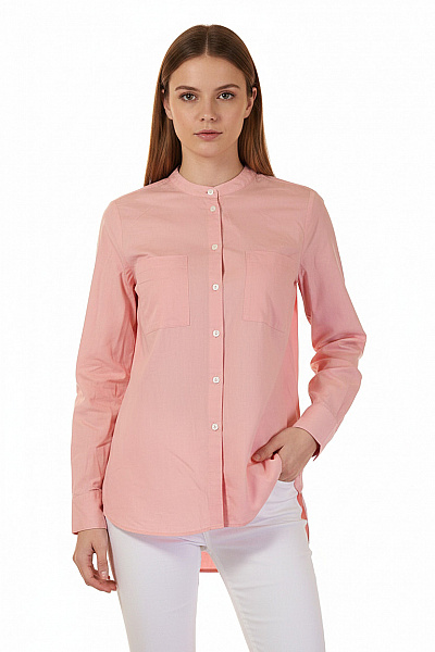 MAERZ Dámská Bavlněná Košile S Dlouhým Rukávem Růžová Ležérní Bez Límečku Vel. 36