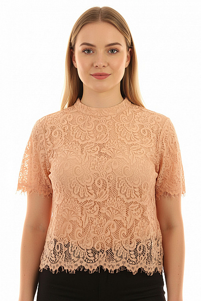 Marks & Spencer Růžová Krajková Halenka Se Stojáčkem A Krátkým Rukávem Elegantní Společenská Vel. 44