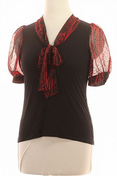Marks & Spencer Dámská Halenka černé červené S Mašlí Krátký Rukáv Vzorovaná Elegantní Vel. 16