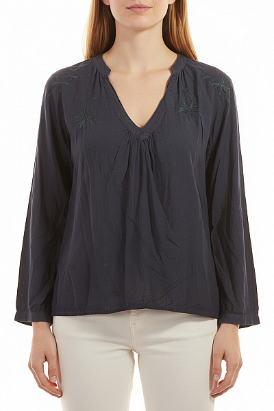 Dámská Tmavě Modrá Halenka S Výstřihem Do V Vyšívaná Volná Vel. Xl