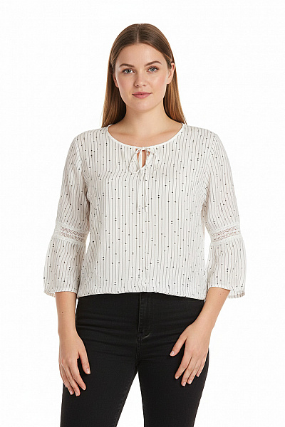 Aaiko Dámská Bílá Halenka S Dlouhým Rukávem A Proužkem Krajka Volná Velikost Xl