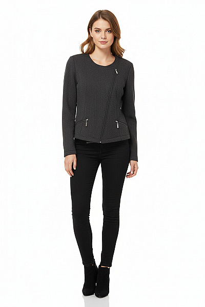 GINA LAURA Černé Vypasované Sako Asymetrické Na Zip Vzorované Na Běžné Nošení Moderní Vel. 38