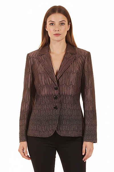 BASLER Dámské Sako Hnědé Vzorované Strukturované Vypasované Elegantní Podzimní Velikost 40