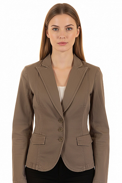 SISLEY Bavlněné Khaki Vypasované Sako Na Běžné Nošení Podzimní Jarní Vel. 40