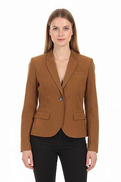 S.OLIVER Hnědé Semišové Sako Vypasované Jednořadé S Jedním Knoflíkem Velikost 42