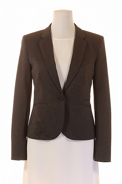 ZERO Polyesterové Vypasované Sako Tmavě Hnědé Elegantní Jednořadé S Jedním Knoflíkem Vel. 38