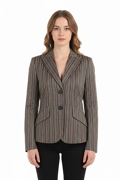 MARC AUREL Dámský Polyesterový Vypasovaný Blejzr Pruhovaný šedý Hnědý Elegantní Vel. 38