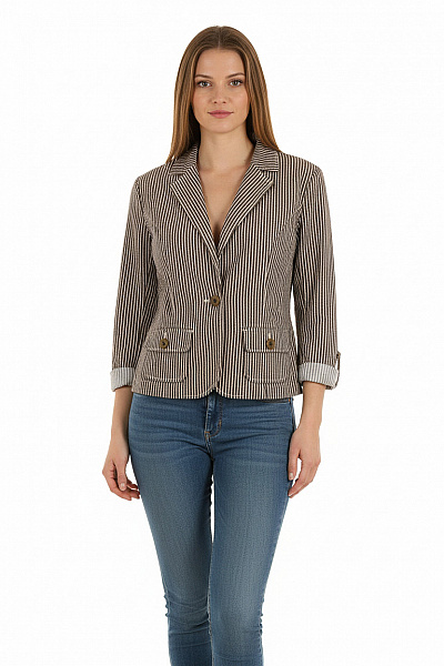 Ichi Bavlněné Sako Letní Krátké Pruhované Vypasované Na Běžné Nošení Velikost L