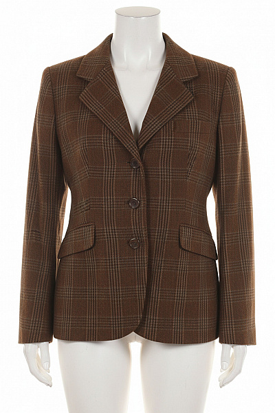 ZARA Hnědé Kostkované Vlněné Sako Vypasované Podzimní Elegantní Na Běžné Nošení Vel. L