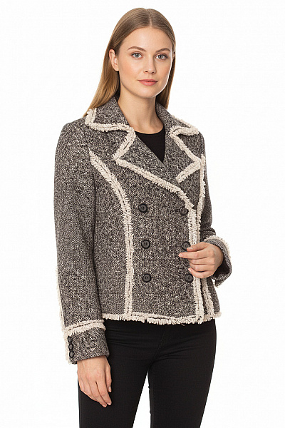 TAIFUN Krátký Dvouřadý Tvídový Kabát S Třásněmi Elegantní Podzimní Velikost 38