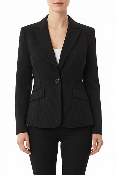 LA CITY Dámské černé Sako Elegantní Vypasované Pruhované Business Jednořadé S Jedním Knoflíkem Vel. 2