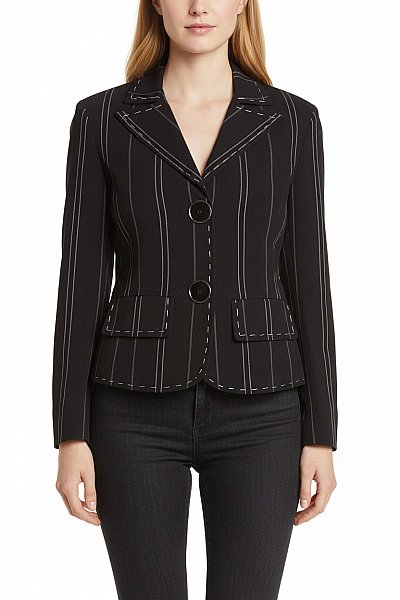 Rinascimento Černé Sako Pruhované Elegantní Vypasované Společenské Moderní Jednořadé Vel. M