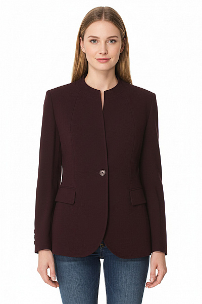 Marks & Spencer Dámský Blejzr Vínový Elegantní Vypasované Business Jednořadé Bez Límce Vel. 12