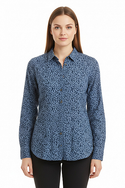 MILANO ITALY Dámská Modrá Vzorovaná Košile S Dlouhým Rukávem Ležérní Vel. 42