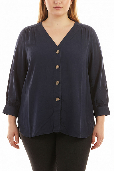 Marks & Spencer Dámská Lněná Tmavě Modrá Košile Volná Ležérní S Knoflíčky Velikost 52