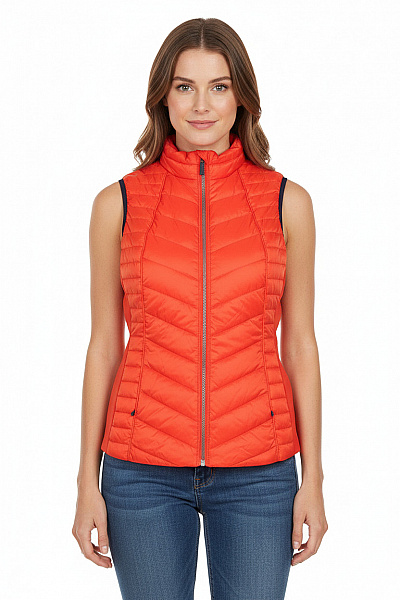 Barbour Dámská Oranžová Prošívaná Krátká Lehká Vesta Bez Rukávů Vel. 38