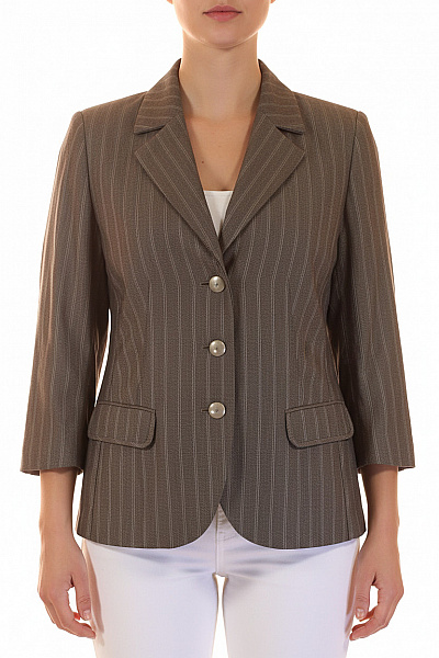 TAIFUN Dámský Hnědý Pruhovaný Vypasovaný Blejzr Elegantní Business Na Běžné Nošení Velikost 46