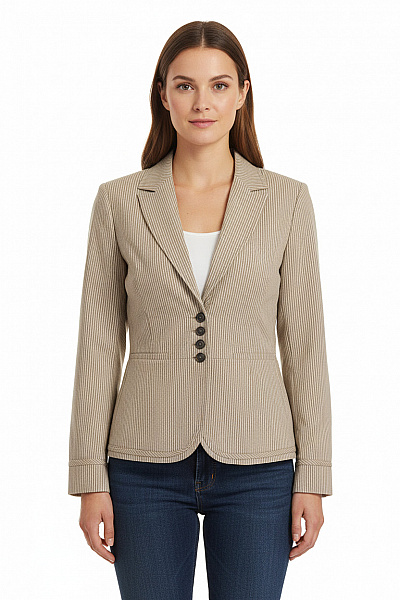 Heine Dámský Béžový Pruhovaný Blejzr Vypasované Elegantní Business Jarní Velikost 40
