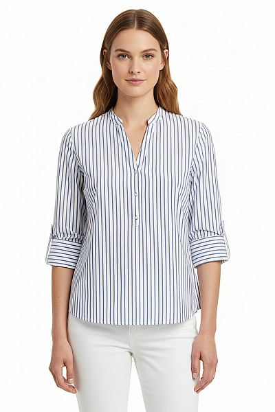 ZARA Dámská Lněná Pruhovaná Košile S Dlouhým Rukávem Ležérní Velikost L