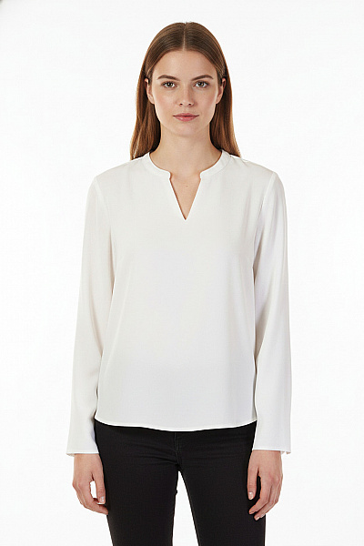 VILA Jednobarevná Halenka S Dlouhým Rukávem A Výstřihem Do V Velikost S