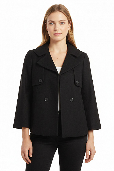 SOLAR Krátký Dámský Kabát Vlněný Černý Second Hand Vel. 36