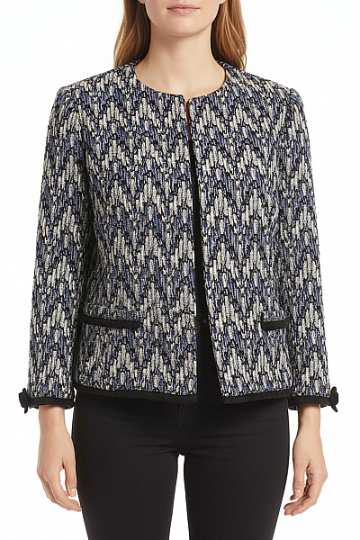 Marks & Spencer Dámský Blejzr Vzorovaný Struktura Modro-bílo-černý Elegantní Velikost 42