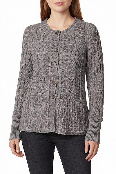 Esprit Dámský šedý Pletený Kardigan S Copánkovým Vzorem Na Knoflíky Velikost M