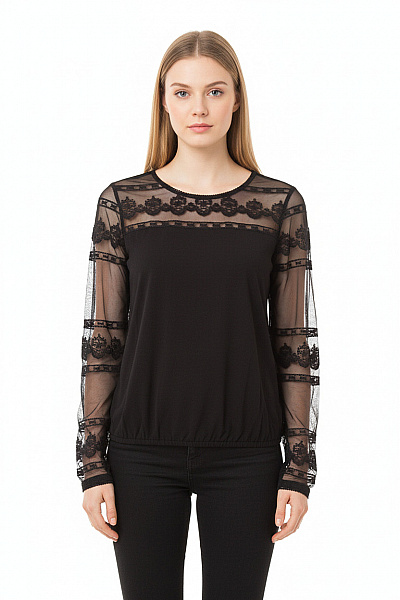 Next Dámské černé Tričko S Dlouhým Rukávem A Krajkou Průhledné Velikost 36