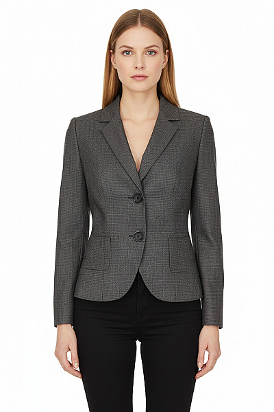 S.OLIVER Dámský šedý Vzorovaný Vypasovaný Blejzr Elegantní Business Podzimní Vel. 38