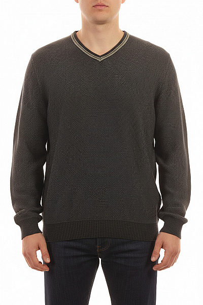 Hugo Boss Pánský Pulovr Tmavý Vzorovaný Do Véčka Podzimní Elegantní Pletený Velikost XXL
