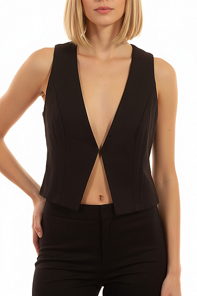 S.OLIVER Dámská černá Krátká Elegantní Vesta Bez Rukávů Velikost 36