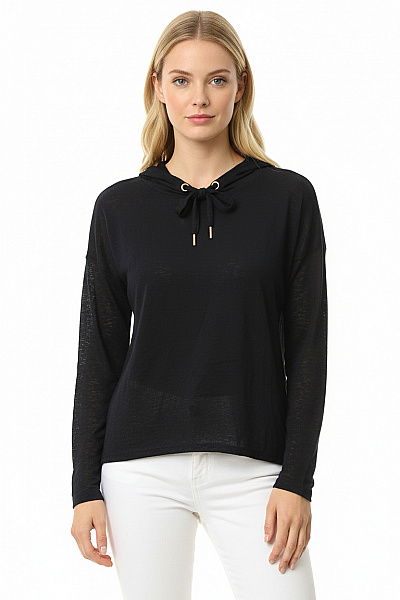 ONLY Dámská černá Mikina S Kapucí A Mašlí Průsvitné Rukávy Vel. S