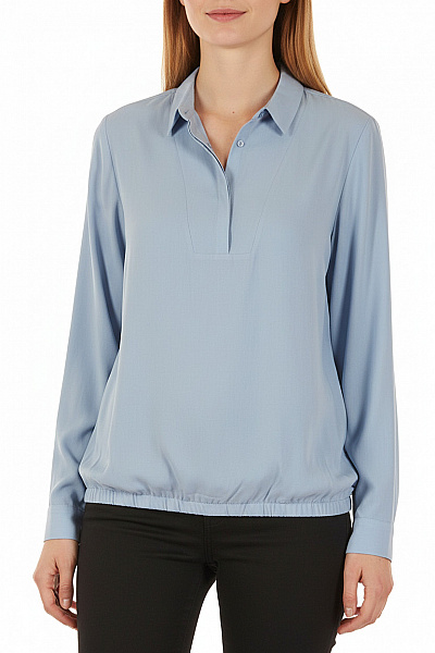 Paulina Viskózová Modrá Dámská Halenka S Dlouhým Rukávem A Gumou V Pase Velikost L