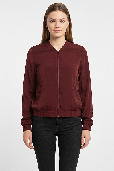 HM  Dámská Bordó Polyesterová Bomber Přechodová Lehká Bunda Se Zipem Velikost 38
