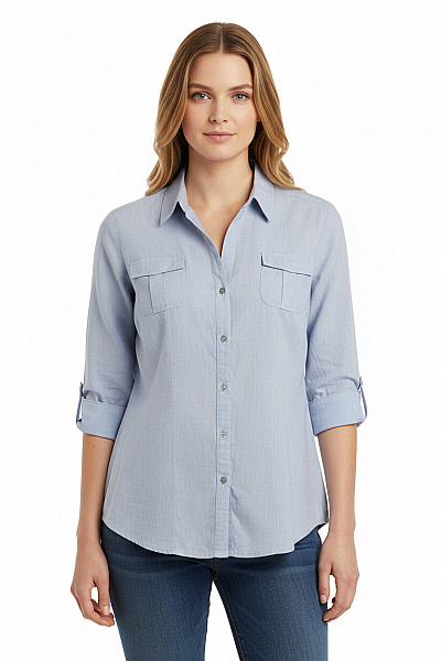 OPUS Dámská Bavlněná Modrá Košile 3/4 Rukáv Outdoor Ležérní Velikost 44