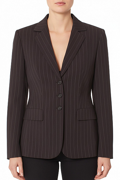 GERRY WEBER Dámské Společenské Sako Tmavě Hnědé Pruhované Vypasované Business Vel. 38