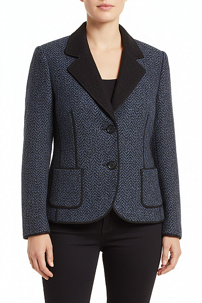 BASLER Dámské Teplé Sako Modré Vzorované Dvouřadé Vypasované Na Běžné Nošení Vel. 42