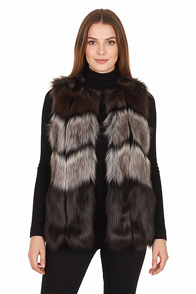 Rinascimento Dámská Chlupatá Kožešinová Vesta černobílá Pruhovaná Krátká Velikost M