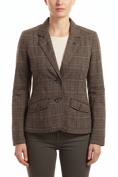 S.OLIVER Dámský Hnědý Károvaný Vypasovaný Blejzr Na Běžné Nošení Velikost 40