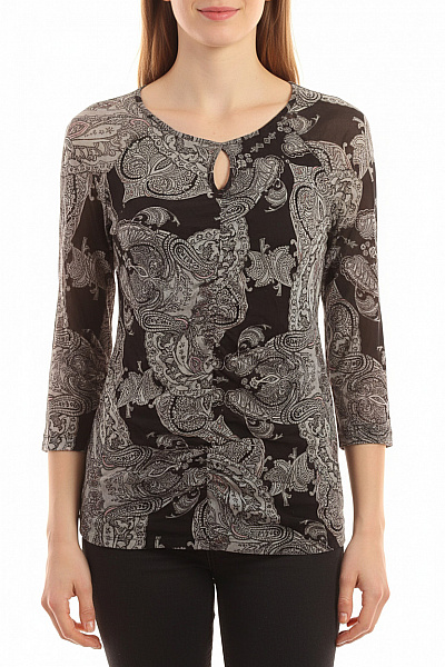 SELECTION Dámská Halenka černobílá S 3/4 Rukávem Průsvitná S Potiskem Paisley Elegantní Vel. 42