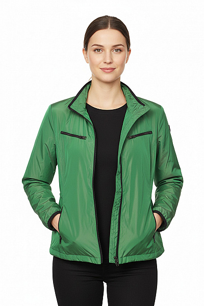 DANIEL HECHTER Dámská Zelená Lesklá šusťáková Přechodová Bunda Se Zipem Lehká Do Pasu Vel. 42